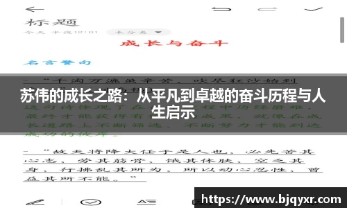 苏伟的成长之路：从平凡到卓越的奋斗历程与人生启示